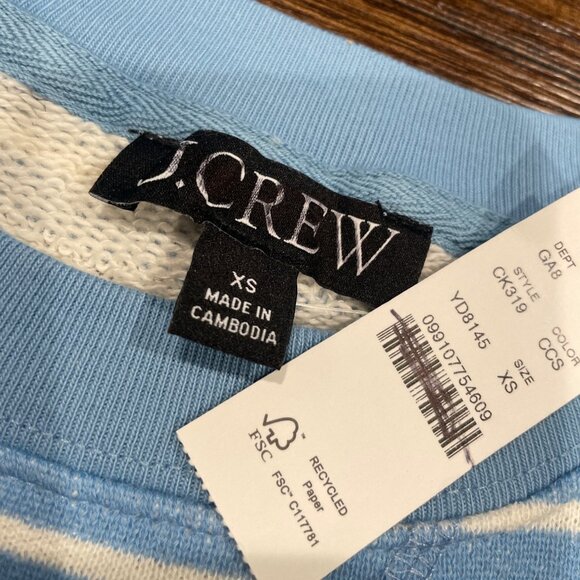 NWT FLAWED J.Crew Sz XS Heritage Terry Relaxed Crewneck Sweatshirt Blue Stripe - Picture 2 of 10